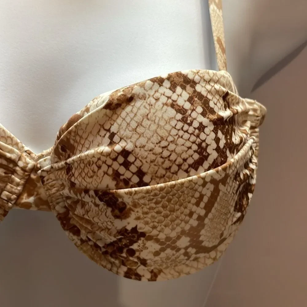 Shade & Shore woman snake print brown/tan wire padded push-up bikini Sz 32B - Picture 2 of 6